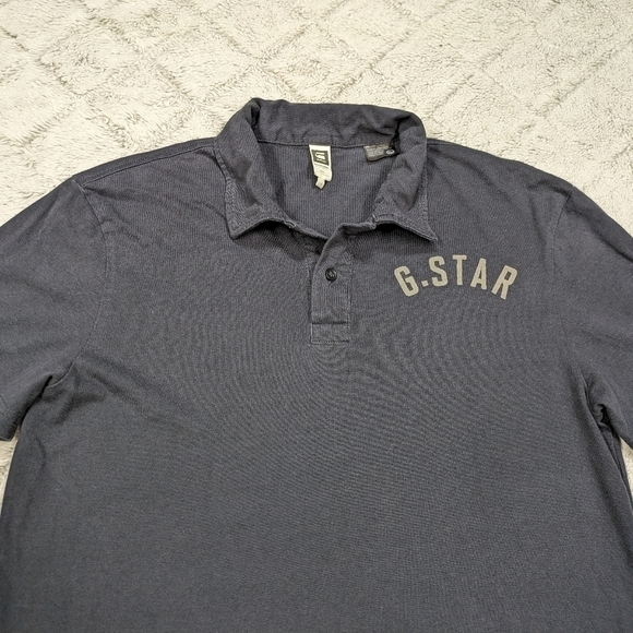 G-Star Raw Polo Shirt Men's L Blue Navy Fenster Short Sleeve Cotton Spellout - Picture 2 of 9